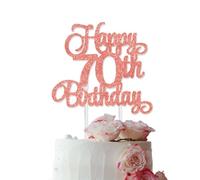 Rose Gold Glitter Happy 70th Birthday Cake Topper, 70th Birthday Cake Decorations for Party Anniversary Party Supplies, Candles Cake Cupcake Topper Decorations for Women
