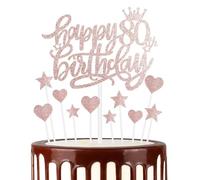 Rose Gold & Glitter Heart Stars Cake Toppers for 80th Birthday Cake Decorations