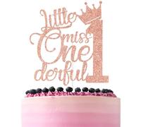 Rose Gold Glitter Little Miss Onederful 1 Cake Topper, One/My 1st Birthday, Baby's 1st Birthday Baby Shower Party Decorations Supplies