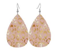 Rose Gold Glitter Ombre Leopard Pattern Leather Earrings Dangle Hook Earrings Leather Teardrop For Women