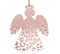 Rose Gold Glitter Print Wooden Christmas Ornaments Xmas Hanging Pendants For Home Party Xmas Present Decorations