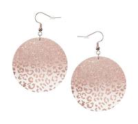 Rose Gold Glitter Printed Faux Leather Earrings Set For Women, 1 Pair Lightweight Dangle Drop Pierced Earrings Jewelry Gifts For Women