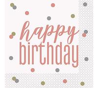 Rose Gold Glitz Happy Birthday Luncheon Napkins (16cm) - Perfect for Celebrations & Parties - 16ct