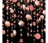 Rose Gold Hanging Paper Garland,Glitter Circle Star Paper Decoration for Party(52 Ft/4 Pack)