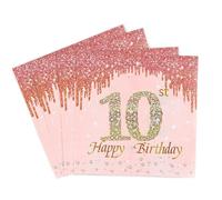 Rose Gold Happy 10th Birthday Napkins, Girls 10th Birthday 20Pcs Party Paper Napkins Disposable,Her 10th Birthday Gifts Party Supplies,Tableware Decorations,Birthday Serviettes Tissue Luncheon Dinner