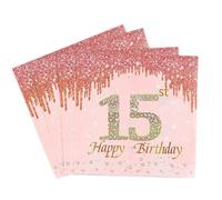 Rose Gold Happy 15th Birthday Napkins, Girls 15th Birthday 20Pcs Party Paper Napkins Disposable,Her 15th Birthday Gifts Party Supplies,Tableware Decorations,Birthday Serviettes Tissue Luncheon Dinner
