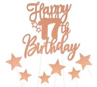 Rose Gold Happy 17th Birthday Cake Toppers for Cake,Personalised Cake Toppers for Boy Men Girl Women Decorations,Glitter Cupcake Topper Cake Topper Kit 17th Birthday Party Cake Decoration Supplies