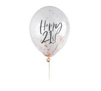 Rose Gold 'Happy 21st' Confetti 12" Latex Balloons - Pack of 5