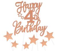 Rose Gold Happy 4th Birthday Cake Toppers for Cake,Personalised Cake Toppers for Boy Men Girl Women Decorations,Glitter Cupcake Topper Cake Topper Kit 4th Birthday Party Cake Decoration Supplies