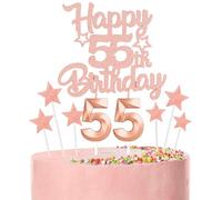 Rose Gold Happy 55th Birthday Candles Cake Topper Set,Rose Gold Number 55 Birthday Candles with Rose Gold 55th Birthday Cake Toppers Star Cupcake Toppers for Men Women Birthday Anniversary Decor