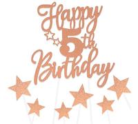 Rose Gold Happy 5th Birthday Cake Toppers for Cake,Personalised Cake Toppers for Boy Men Girl Women Decorations,Glitter Cupcake Topper Cake Topper Kit 5th Birthday Party Cake Decoration Supplies