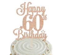 Rose Gold Happy 60th Birthday Cake Topper for Women, Glitter 60th Birthday Party Decoration for Her, Elegant Cake Insert for Celebration (Rose Gold)