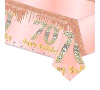 Rose Gold Happy 70th Birthday Table Cloth TableCover,137 * 274cm 70th Birthday Decorations for Womens,Large Plastic Tablecloth for Women,Lady,Her 70th Birthday Party Table Supplies Decoration