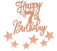 Rose Gold Happy 7th Birthday Cake Toppers for Cake,Personalised Cake Toppers for Boy Men Girl Women Decorations,Glitter Cupcake Topper Cake Topper Kit 7th Birthday Party Cake Decoration Supplies