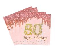 Rose Gold Happy 80th Birthday Napkins, Women 80th Birthday 20Pcs Party Paper Napkins Disposable,Her 80th Birthday Gifts Party Supplies,Tableware Decorations,Birthday Serviettes Tissue Luncheon Dinner