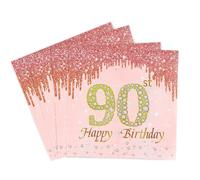 Rose Gold Happy 90th Birthday Napkins, Women 90th Birthday 20Pcs Party Paper Napkins Disposable,Her 90th Birthday Gifts Party Supplies,Tableware Decorations,Birthday Serviettes Tissue Luncheon Dinner