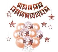 Rose Gold Happy Birthday Banner, 12in Birthday Balloons set with Rose Gold Latex Balloons Confetti Balloons Pentagram Pendant Rose Gold Birthday Decorations for Indoor and Outdoor Birthday Parties