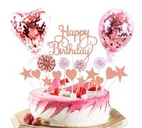 Rose Gold Happy Birthday Cake Topper Set, Gold Cake Toppers for Girls Boys, Sequins Balloon Glitter Card Cake Toppers, for Birthday Party Decorations Supplies (Rose gold)