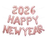Rose Gold Happy New Year 2026 Balloons, 16 Inch 2026 Foil Number Balloons Happy New Year Balloons for New Year’s Eve Party Decorations Supplies