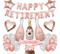 Rose Gold Happy Retirement Decorations, Retirement Theme Party Decoration Includes Banner, Sash, Balloons, Cake Toppers for a Memorable Celebration