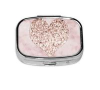 Rose Gold Heart,Meta Pill Box 2 Compartment Medicine Case,Portable Organizer,Rectangle Meta Portable Organizer Pill Box 161 Compartment Medicine Case