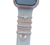 rose gold heart Pendant Sparkles Diamond Flower Decorative Rings Loops Compatible with Apple Watch Silicone Bands Charms 49mm 45mm 44mm 42mm 41mm 40mm 38mm glitter bling gems Jewelry Accessories
