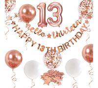 Rose Gold Hello Thirteen Happy 13th Birthday Banner Garland Foil Balloon 13 for 13 Birthday Decorations Official Teenager 13th Birthday Decor for Teen Girls 13 Year Old Birthday Party