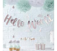 Rose Gold Hello World Bunting - Baby Shower Party Decoration 1.5m