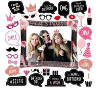 Rose Gold Inflatable Photo Frame - Birthday Party Photobooth Supplies for Any Age large Photos Frame Mustache Bow Lips Lipsticks Eyeglasses for Girls Boys Ladies Birthday Selfie Booth Props