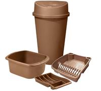 KetoPlastics Rose Gold Kitchen Bin Set - 4 Piece Kitchen Set - 45L Kitchen Bin 14L Rectangular Washing Up Bowl Dish Drainer and Cutlery Draw Tray