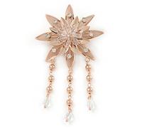 Rose Gold Layered Crystal Flower Brooch with Dangles - 11cm L