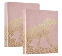 Rose Gold Leopard Tigers Print One and A Half Inch School Binder Three-Ringing with Interior Pockets 1/2 Pack Office Binder Hardcover
