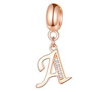 Rose Gold Letter A Charms Alphabet Beads, 925 Sterling Silver Letra Dangle Initial A-Z with CZ fits Pandora Mothers Day Bracelet/Necklace, Gifts for Aunt/Anniversary/Auntie