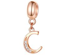 Rose Gold Letter C Charms Alphabet Beads, 925 Sterling Silver Initial C Dangle CZ Birthstone Necklace Pendant, fits Pandora Charm Bracelets, for Cousin/Couple/Christmas Gifts