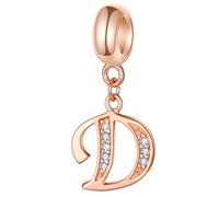 Rose Gold Letter D Charms Alphabet Beads, 925 Sterling Silver Initial D Dangle CZ Birthstone fits Pandora Bracelet Charms, for Daddy/Dad/Daughter Gifts Necklace Jewelry