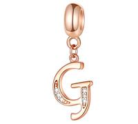 Rose Gold Letter G Charms Alphabet Word Beads -Authentic 925 Sterling Silver Initial G Dangle CZ Birthstone, fits Pandora Style Bracelets, for Girls/Grandma/Godmother Gifts