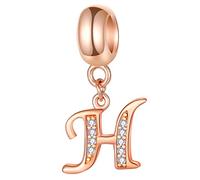 Rose Gold Letter H Charms fits Pandora Basic Bracelet, Initial H Alphabet Beads, Rose Gold 925 Sterling Silver Dangle CZ Birthstone Pendant, for Happy Birthday/Halloween Gifts