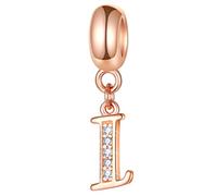 Rose Gold Letter I Charms Alphabet Word Beads -Authentic 925 Sterling Silver Initial I Dangle CZ Birthstone, fit Pandora Style Open Bangle, for Girls/Boys/Independence Day Gifts
