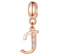 Rose Gold Letter J Charms Alphabet Beads -925 Sterling Silver Initial J Dangle CZ Birthstone fits Pandora Women Bracelet, for Summer/Travel/Birthday Gifts