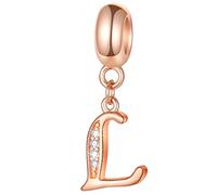 Rose Gold Letter L Charms, Initial L Alphabet Beads, 925 Sterling Silver Letra Dangle CZ Birthstone fits Pandora Heart Clasp Snake Chain, for Lover/Lady/Mothers Day Gifts