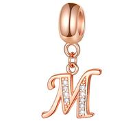 Rose Gold Letter M Charms Dangle fits Pandora Bracelet, Initial M Alphabet Beads, 925 Sterling Silver Letra CZ Necklace Pendant, Mom Birthday Gift for First Mothers Day/Mum/Mummy