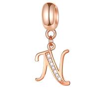 Rose Gold Letter N Charms Alphabet Beads -925 Sterling Silver Initial N Dangle CZ Birthstone Necklace Pendant, fits Pandora Mesh Charm Bracelet, for Nana/Niece/New Year Gifts