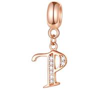 Rose Gold Letter P Charms Alphabet Beads fits Pandora Style Bracelets, 925 Sterling Silver Initial P Dangle CZ Birthstone Necklace Pendant, for Party/Parents/Mothers Day Gifts