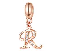 Rose Gold Letter R Charms, Initial R Alphabet Beads fits Pandora DIY Bracelets -925 Sterling Silver Letra Dangle CZ Birthstone Necklace Pendant, for Retirement/Grandpa/Grandmother Gifts