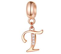 Rose Gold Letter T Charms, Initial T Alphabet Word Beads -Authentic 925 Sterling Silver Dangle CZ Birthstone, fits Pandora Charm Bracelets, for Twins/Teens/Thanksgiving Day Gifts
