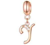 Rose Gold Letter Y Charms, Initial Y Alphabet Beads -925 Sterling Silver Dangle CZ Birthstone Necklace Pendant, fits Pandora Charm Bracelets, for New Year/Merry Christmas Gifts