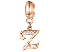 Rose Gold Letter Z Charms, Initial Z Alphabet Word Beads -Authentic 925 Sterling Silver Dangle CZ Birthstone, fits Pandora Women Bracelet, for Happy Birthday/Mothers Gifts