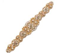 Rose Gold Luxury Rhinestone Belt Trimming Women Dress Accessories Hot Fixed Applique Attached for Bridal Gowns Sash Belt 1 Pc (Gold,57cmx5cm)