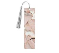 Rose Gold Marble 5 Pc Artistic Bookmark Set for Women, Tassel Wooden Bookmarks Study Supplies