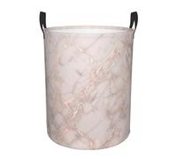 Rose Gold Marble Circular Laundry Hamper Foldable With Handle - Durable And Waterproof Oxford Cloth Laundry Basket, Compact And Fashionable For Kitchen, Living Room, Bathroom, Etc.